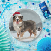 Australian Shepherd Dog in Sneeuwkerst Papieren Bordje (Feest)