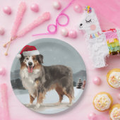 Australian Shepherd Dog in Sneeuwkerst Papieren Bordje (Feest)