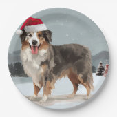 Australian Shepherd Dog in Sneeuwkerst Papieren Bordje (Voorkant)