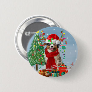 Australian Shepherd Dog in Sneeuwkerst Ronde Button 5,7 Cm