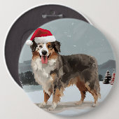 Australian Shepherd Dog in Sneeuwkerst Ronde Button 6,0 Cm (Voorkant /achterkant)