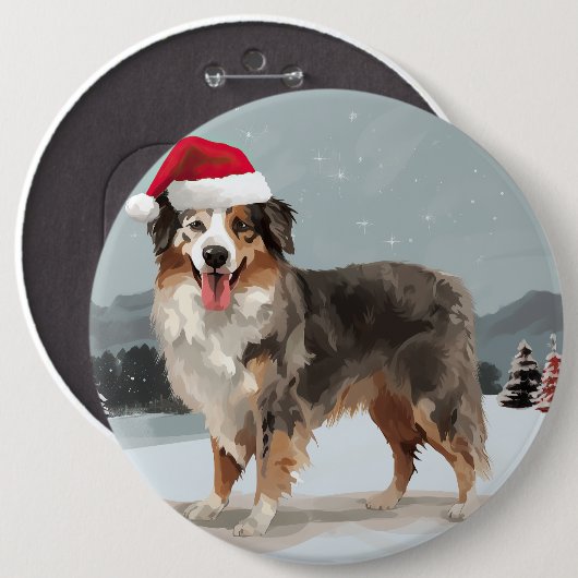 Australian Shepherd Dog in Sneeuwkerst Ronde Button 6,0 Cm (Voorkant /achterkant)