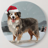 Australian Shepherd Dog in Sneeuwkerst Ronde Button 6,0 Cm (Voorkant)