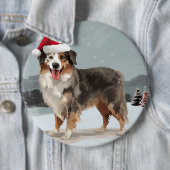 Australian Shepherd Dog in Sneeuwkerst Ronde Button 6,0 Cm (In situ)