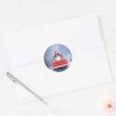 Australian Shepherd Dog in Sneeuwkerst Ronde Sticker (Envelop)