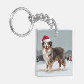 Australian Shepherd Dog in Sneeuwkerst Sleutelhanger (Voorkant Links)