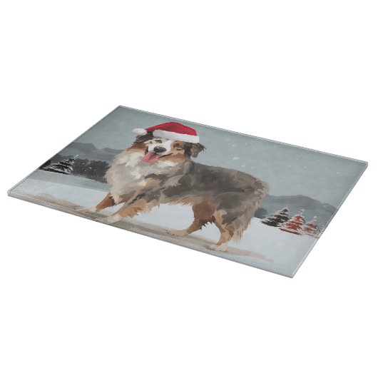 Australian Shepherd Dog in Sneeuwkerst Snijplank (Hoek)