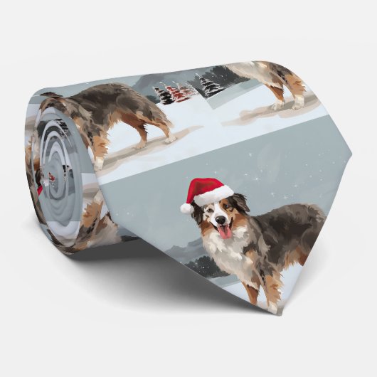 Australian Shepherd Dog in Sneeuwkerst Stropdas (Opgerold)