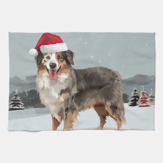 Australian Shepherd Dog in Sneeuwkerst Theedoek (Horizontaal)