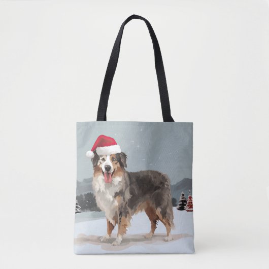 Australian Shepherd Dog in Sneeuwkerst Tote Bag (Voorkant)