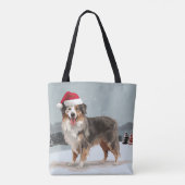 Australian Shepherd Dog in Sneeuwkerst Tote Bag (Achterkant)