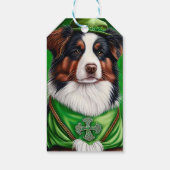 Australian Shepherd dog in St. Patrick's Day Dress Cadeaulabel (Achterkant)