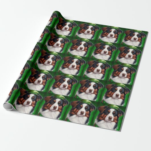 Australian Shepherd dog in St. Patrick's Day Dress Cadeaupapier (Uitgerold)