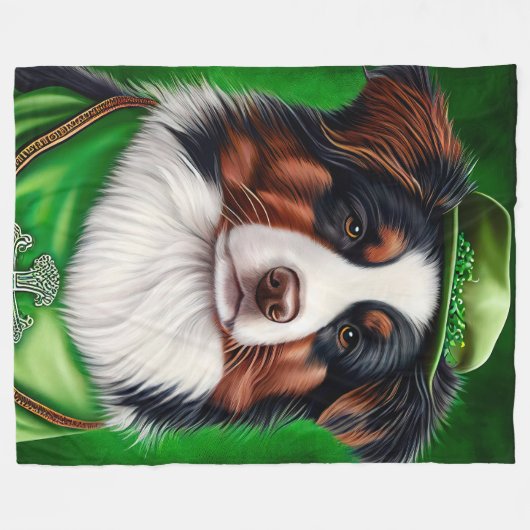 Australian Shepherd dog in St. Patrick's Day Dress Fleece Deken (Voorkant (Horizontaal))