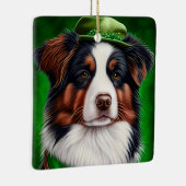 Australian Shepherd dog in St. Patrick's Day Dress Keramisch Ornament (Rechts)