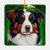 Australian Shepherd dog in St. Patrick's Day Dress Keramisch Ornament (Achterkant)