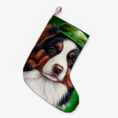 Australian Shepherd dog in St. Patrick's Day Dress Kleine Kerstsok (Voorkant (Hangend))