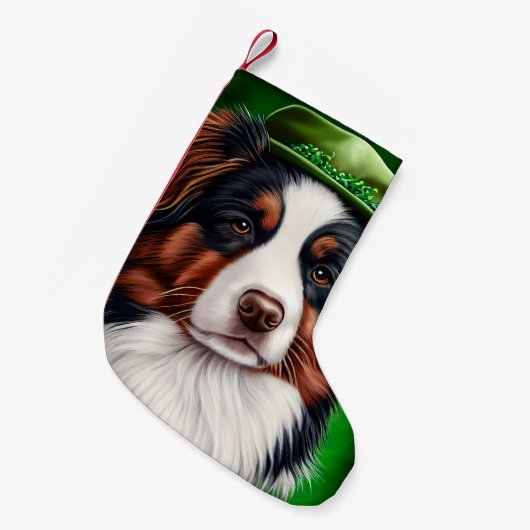 Australian Shepherd dog in St. Patrick's Day Dress Kleine Kerstsok (Voorkant (Hangend))