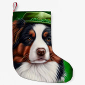 Australian Shepherd dog in St. Patrick's Day Dress Kleine Kerstsok (Voorkant)
