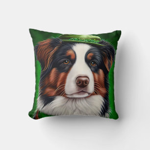 Australian Shepherd dog in St. Patrick's Day Dress Kussen