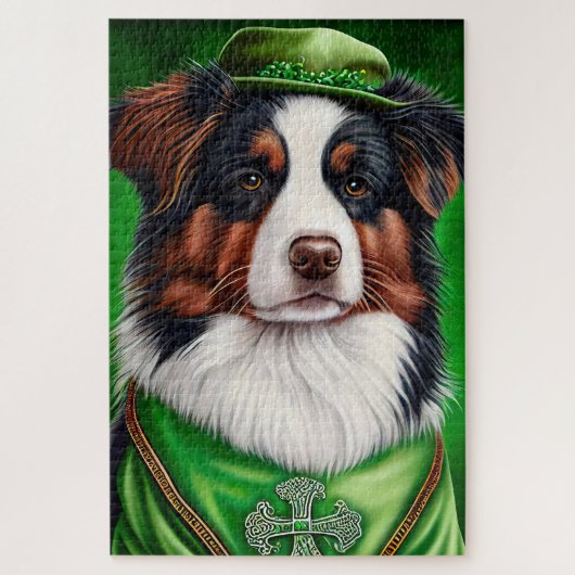 Australian Shepherd dog in St. Patrick's Day Dress Legpuzzel (Verticaal)