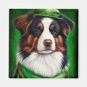 Australian Shepherd dog in St. Patrick's Day Dress Magneet (Voorkant)
