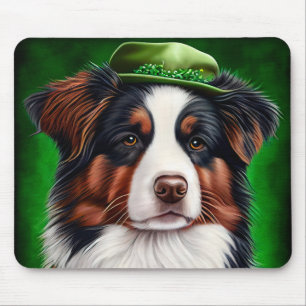 Australian Shepherd dog in St. Patrick's Day Dress Muismat