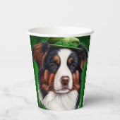 Australian Shepherd dog in St. Patrick's Day Dress Papieren Bekers (Achterkant)