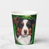 Australian Shepherd dog in St. Patrick's Day Dress Papieren Bekers (Voorkant)