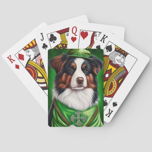 Australian Shepherd dog in St. Patrick's Day Dress Pokerkaarten (Achterkant)
