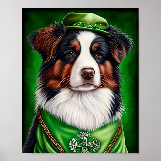 Australian Shepherd dog in St. Patrick's Day Dress Poster (Voorkant)