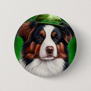 Australian Shepherd dog in St. Patrick's Day Dress Ronde Button 5,7 Cm