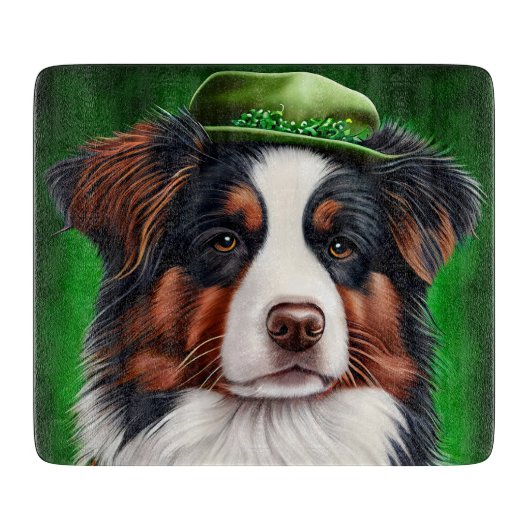 Australian Shepherd dog in St. Patrick's Day Dress Snijplank (Voorkant)