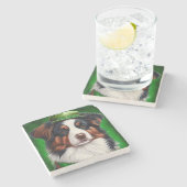 Australian Shepherd dog in St. Patrick's Day Dress Stenen Onderzetter (Zijkant)