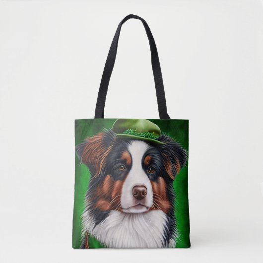 Australian Shepherd dog in St. Patrick's Day Dress Tote Bag (Voorkant)