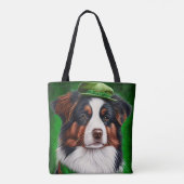 Australian Shepherd dog in St. Patrick's Day Dress Tote Bag (Achterkant)