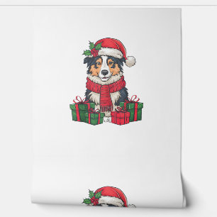 Australian Shepherd Dog kerstfeestjes Behang
