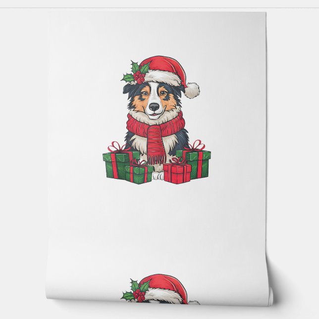 Australian Shepherd Dog kerstfeestjes Behang (Afrollen)