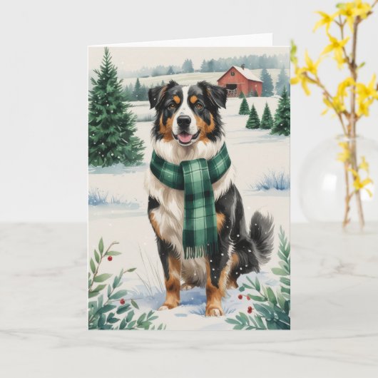Australian Shepherd Dog Kerstgroet Kaart (Gele Bloem)