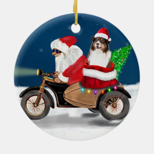 Australian Shepherd Dog kerstkerstkerstman Keramisch Ornament (Achterkant)