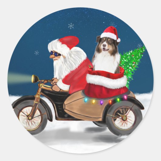 Australian Shepherd Dog kerstkerstkerstman Ronde Sticker (Voorkant)