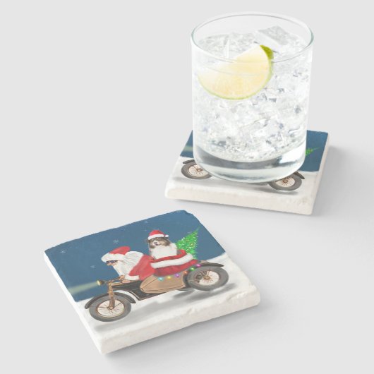 Australian Shepherd Dog kerstkerstkerstman Stenen Onderzetter (Zijkant)