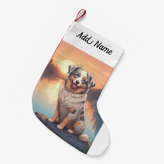 Australian Shepherd Dog Kleine Kerstsok (Voorkant (Hangend))