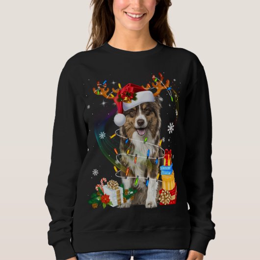 Australian Shepherd Dog licht Santa Hat Sweater C (Voorkant)
