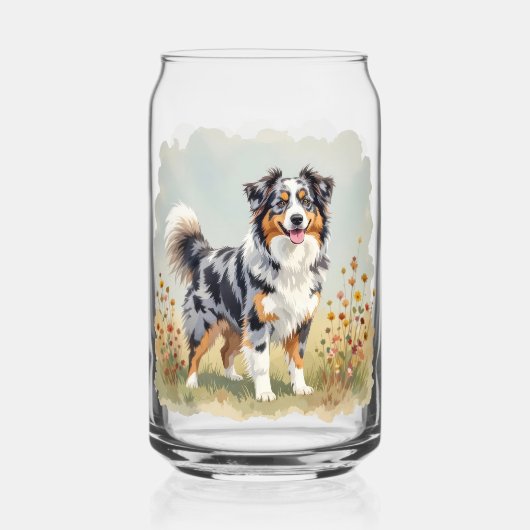 Australian Shepherd Dog Merle Long Tail Blikvorm Glas (Voorkant)