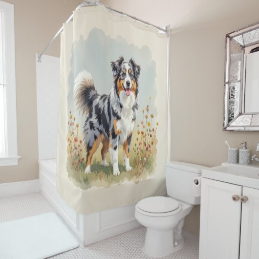 Australian Shepherd Dog Merle Long Tail Douchegordijn (In situ)