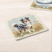 Australian Shepherd Dog Merle Long Tail Kartonnen Onderzetters (Schuin)