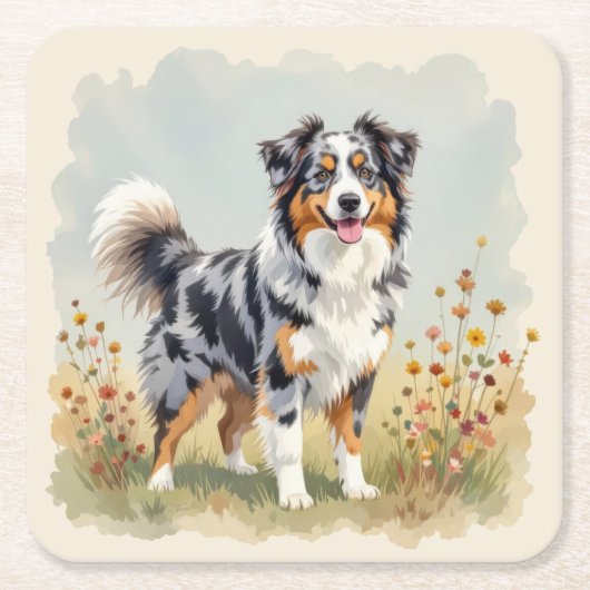 Australian Shepherd Dog Merle Long Tail Kartonnen Onderzetters (Voorkant)