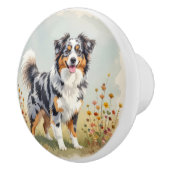 Australian Shepherd Dog Merle Long Tail Keramische Knop (Rechts)