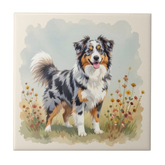 Australian Shepherd Dog Merle Long Tail Tegeltje (Voorkant)